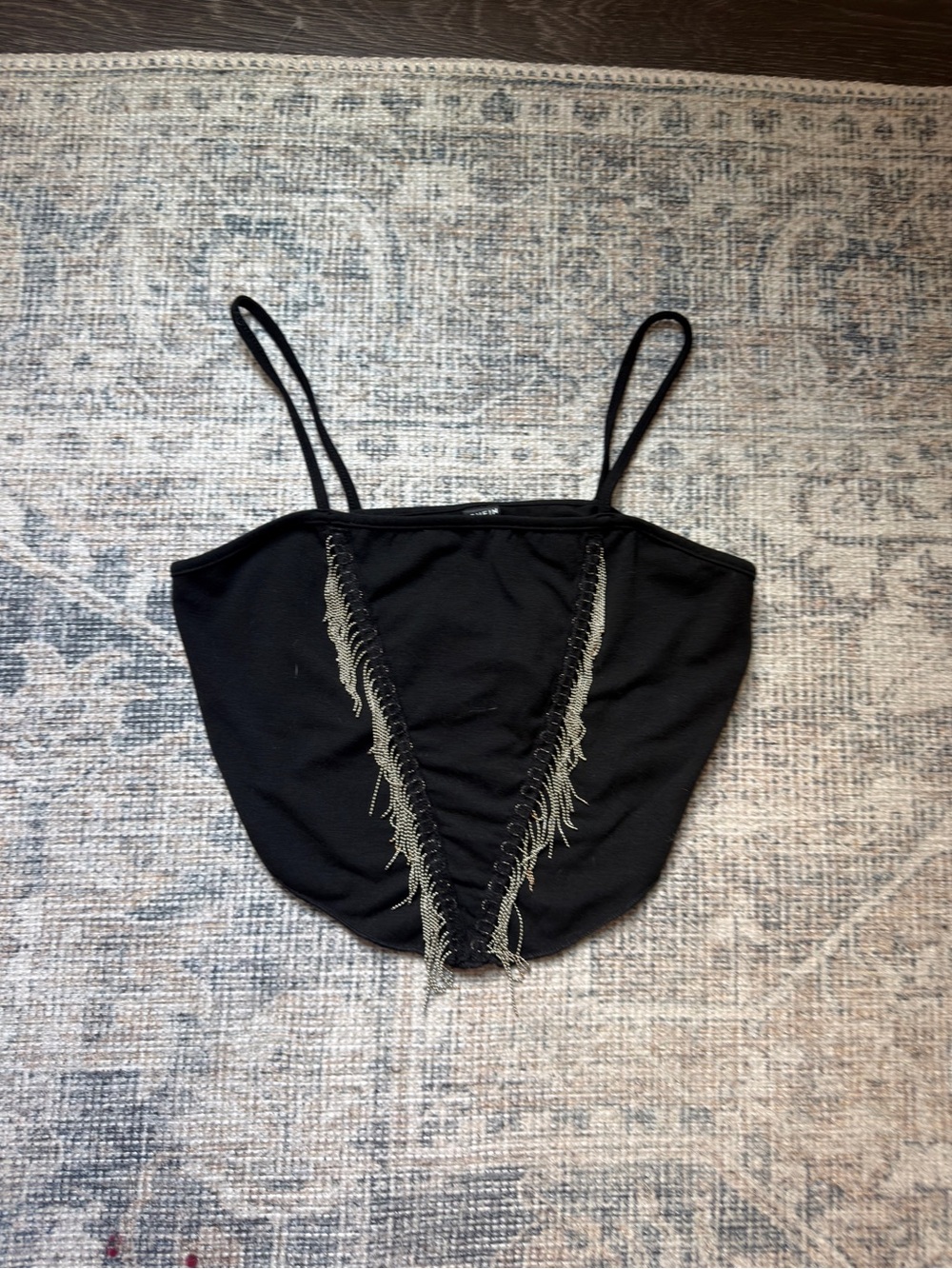 SHEIN Black Fringe-Trim Cropped Cami